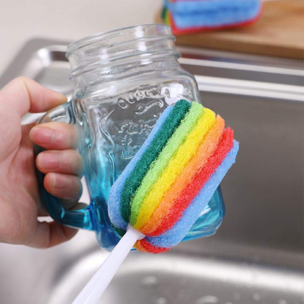 Weeeee Cleaning Scrub Sponge Brush with Handle - Colorful Dishwashing Brush for Coffee Mugs, Wine Glasses, Pots & Bottles | Perfect for Kitchen, Bar & Home Cleaning
