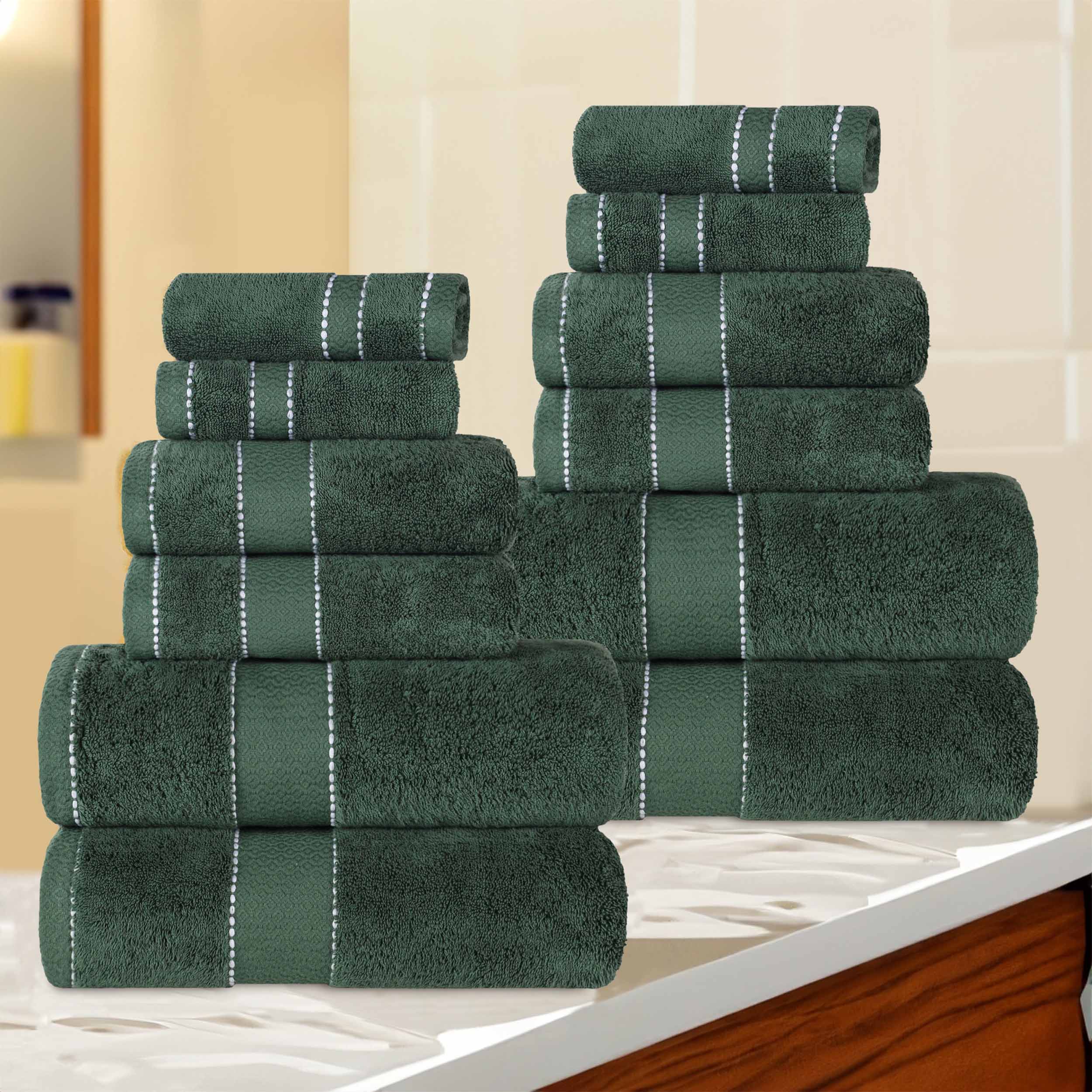 Premium 12-Piece Giza Cotton Dobby Towel Set - Ultra Absorbent & Luxurious Egyptian Cotton Bath Towels for Spa, Hotel & Home Use