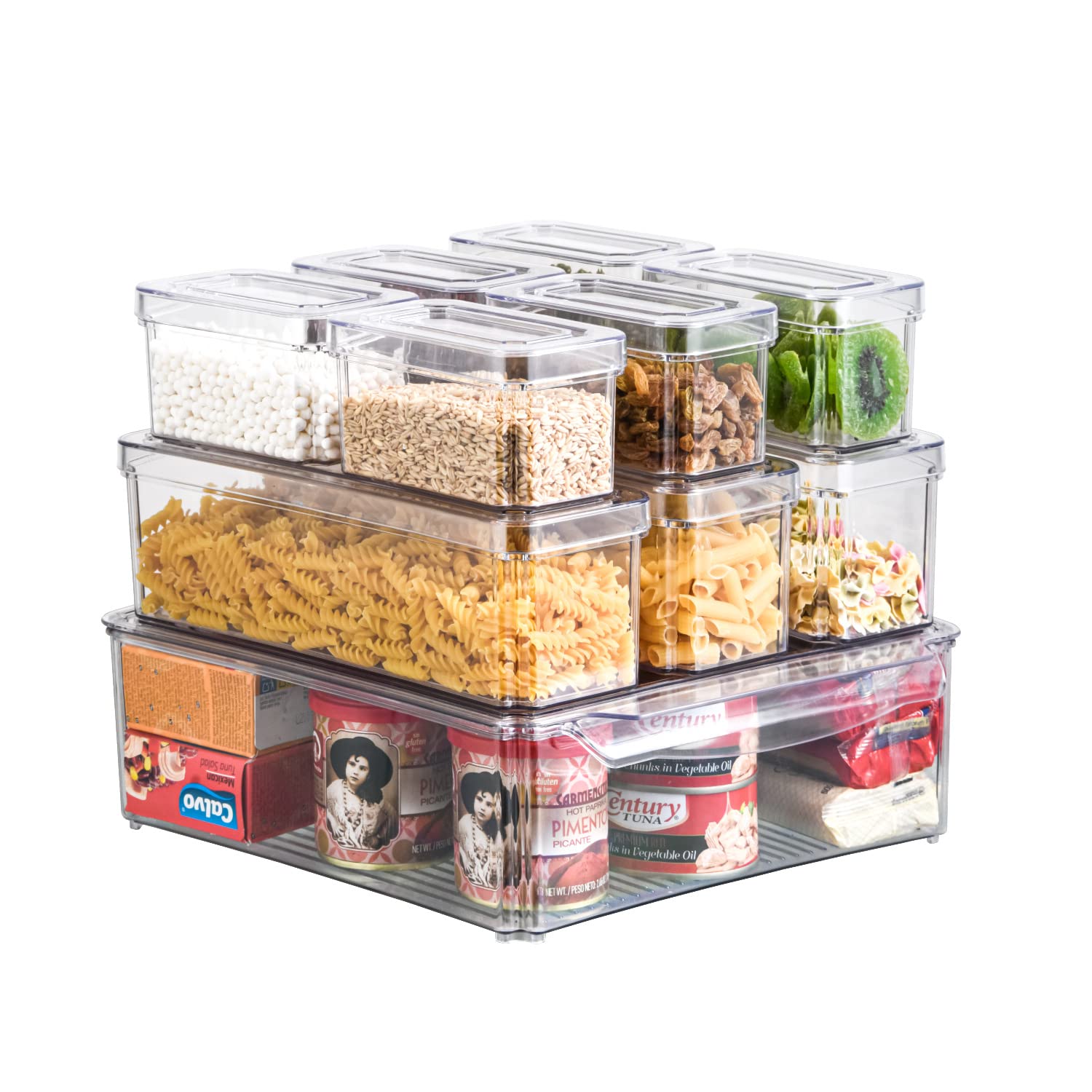 Stackable Clear Refrigerator Organizer Bins with Lids - 10-Piece Set of 3 Sizes for Fruits, Vegetables & Food Storage | Perfect for Fridge, Pantry & Countertop Organization