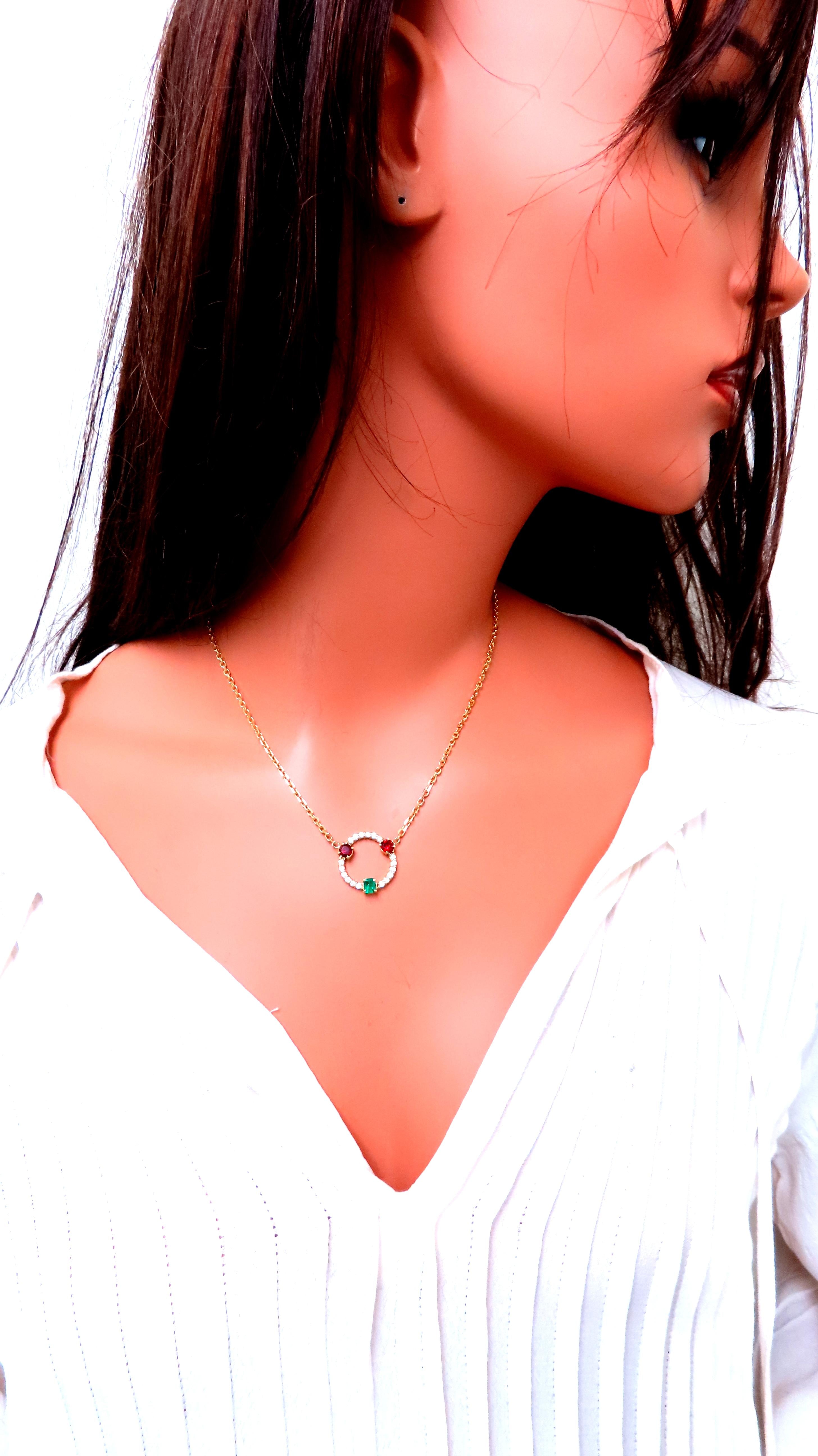 14K Gold Natural Diamond Emerald Garnet Circle Pendant Necklace - Elegant Jewelry Gift for Women, Perfect for Weddings, Anniversaries & Special Occasions