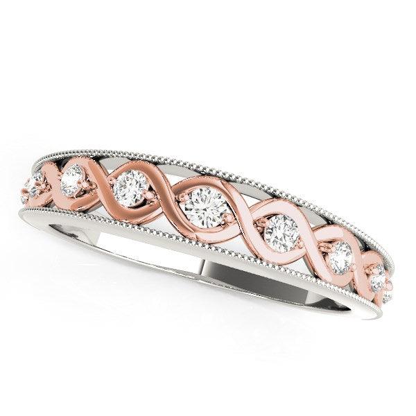 14K White and Rose Gold Infinity Diamond Wedding Band (1/8 CTTW) - Perfect for Anniversaries, Engagements & Bridal Jewelry Gifts