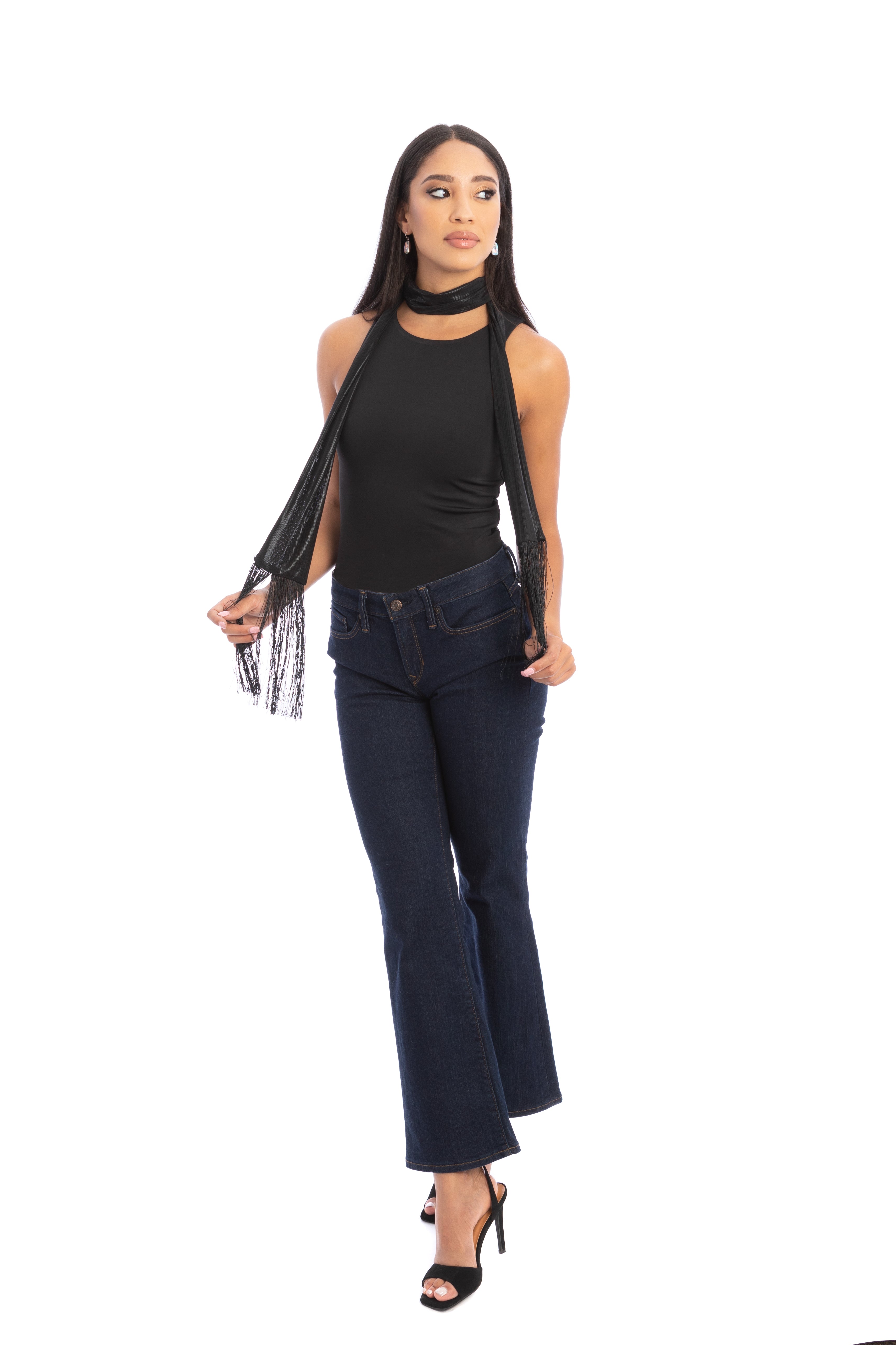 Hand Stitched Skinny Tassels Scarf - Lightweight Fashion Accessory for Women | Perfect for Fall, Winter & Everyday Outfits