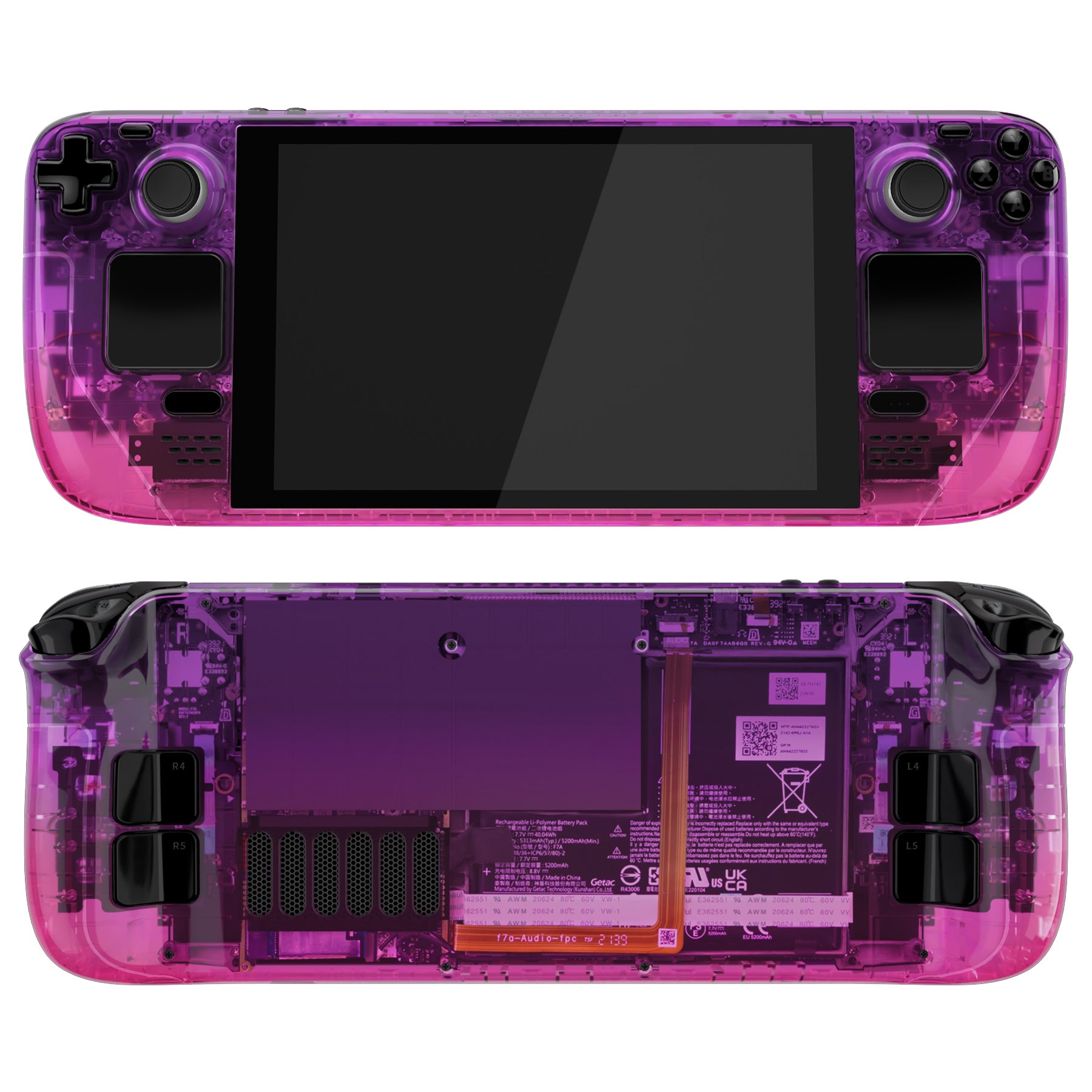 eXtremeRate Custom Full Set Shell with Buttons for Steam Deck LCD - Gradient Translucent Purple Rose Red | Replacement Case for Gaming & Travel Protection