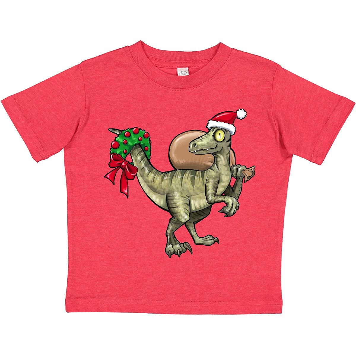 Inktastic Santa Velociraptor Dinosaur Toddler T-Shirt - Cute Christmas Dino Tee for Kids, Boys & Girls - Perfect for Holiday Parties, Family Photos & Festive Gift Giving