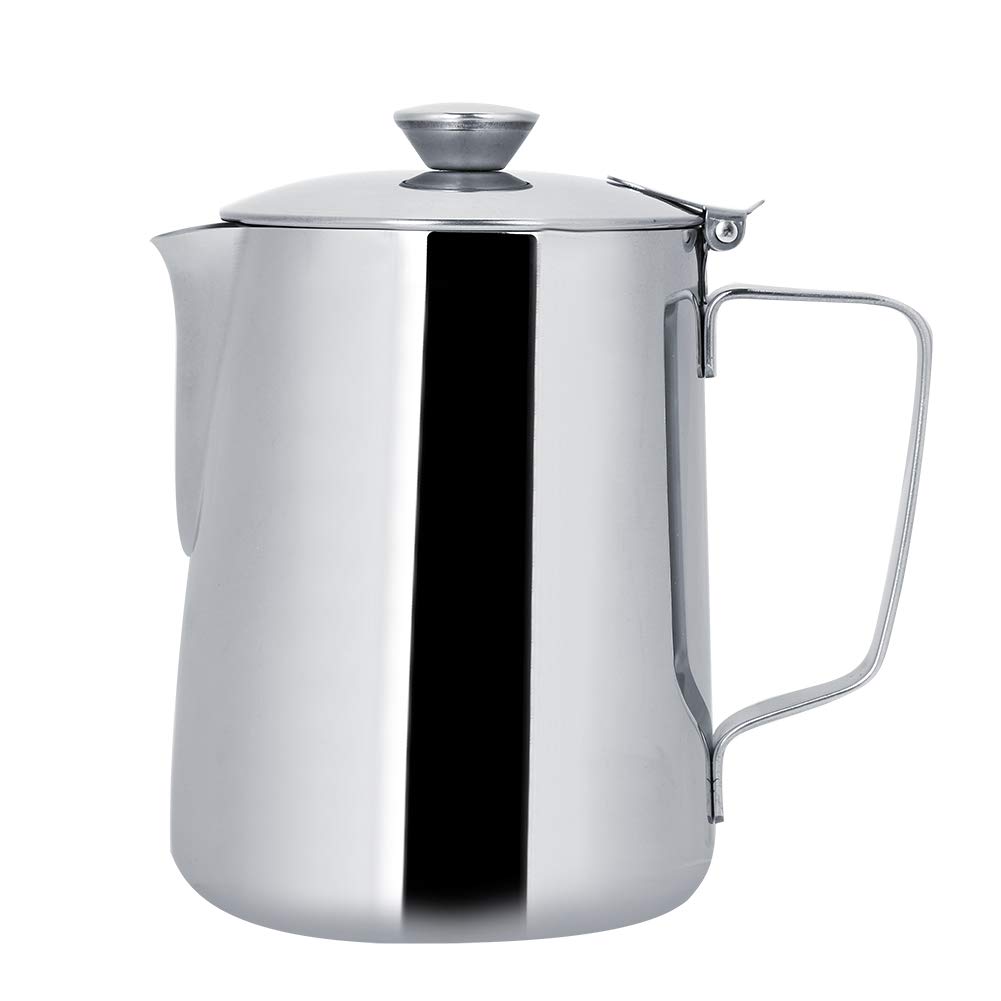Stainless Steel Milk Frothing Pitcher 12oz 20oz 34oz 68oz (350ml 600ml 1000ml 2000ml) - Barista Coffee Frother Cup with Lid for Latte Art, Cappuccino, Hot Chocolate - Perfect for Home & Professional Coffee Shops