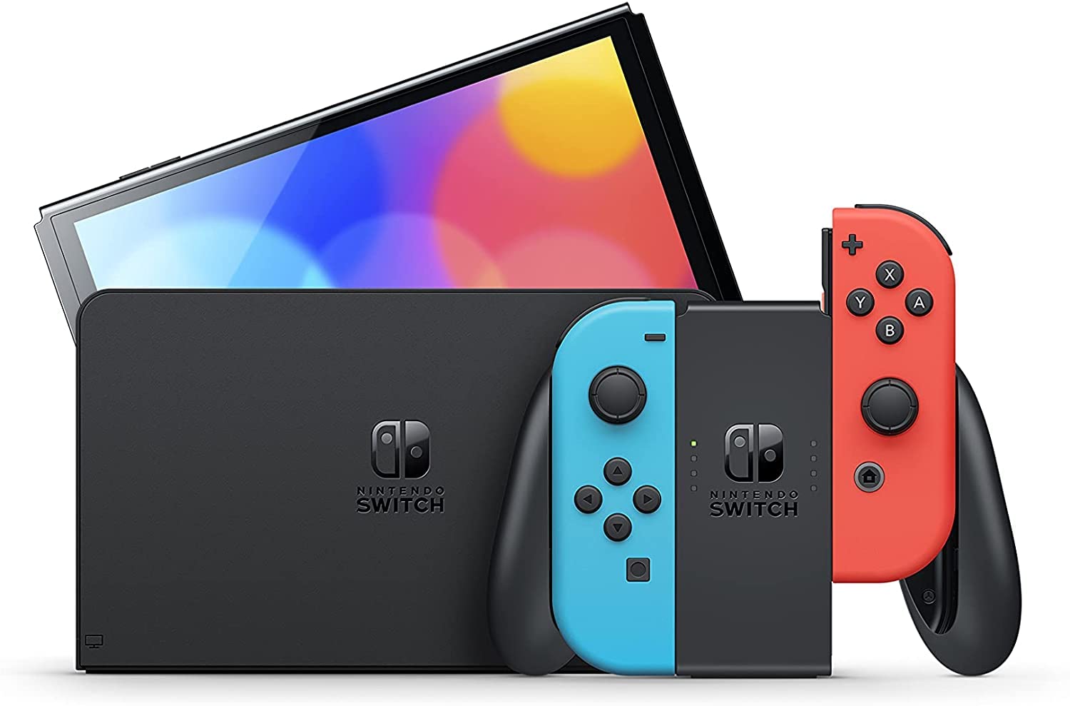 Nintendo Switch OLED Model with Neon Red & Neon Blue Joy-Con - Region-Free Japanese Version - Perfect for Gaming, Travel & Family Entertainment