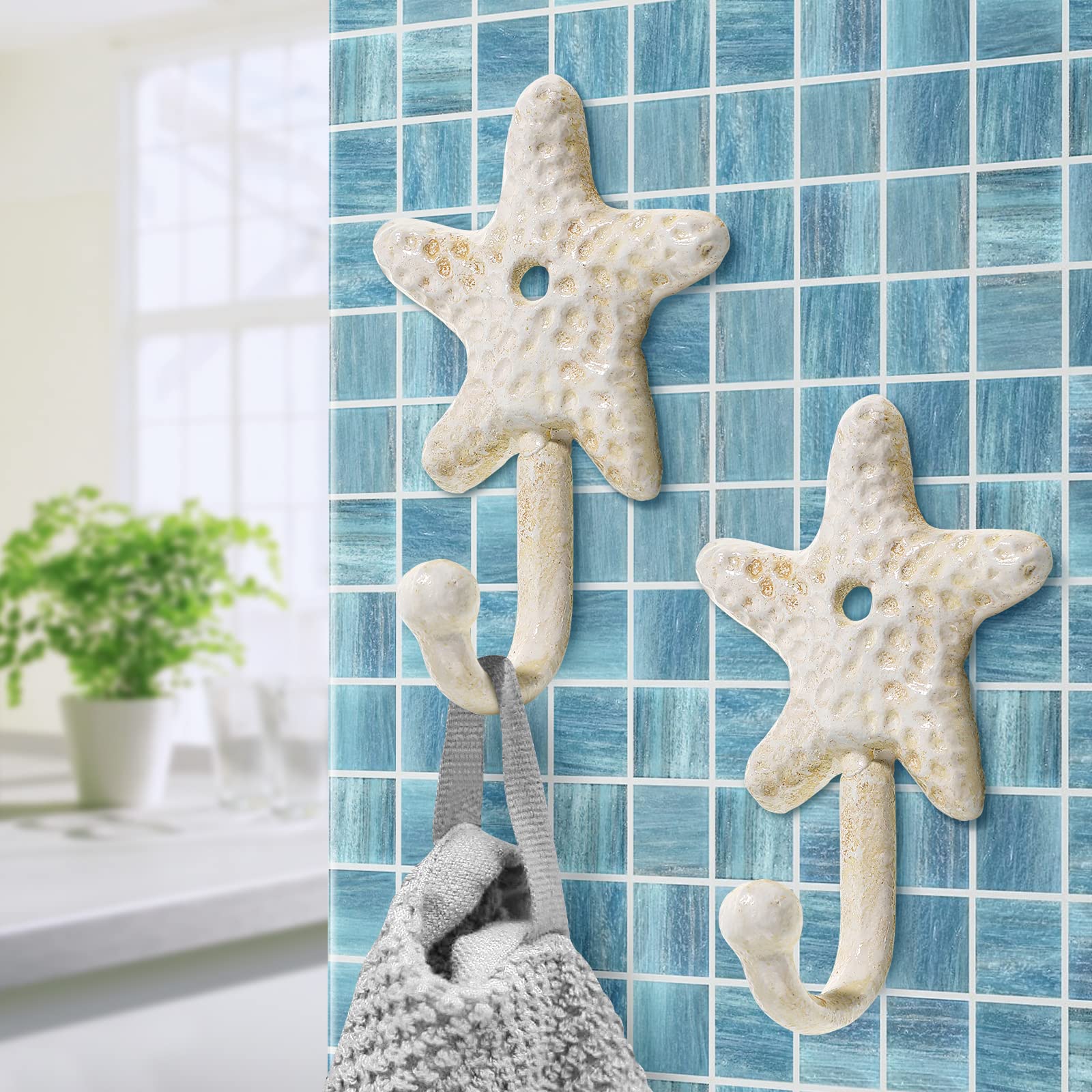 3-Pack Star Shaped Iron Towel Hooks - Heavy Duty Wall Mounted Bathroom Towel Holder for Kitchen, Bedroom, Hotel & Pool - Rustic Retro Coat Hook for Hand Towels & Robes (Perfect for Spa, Gym & Beach House Decor)