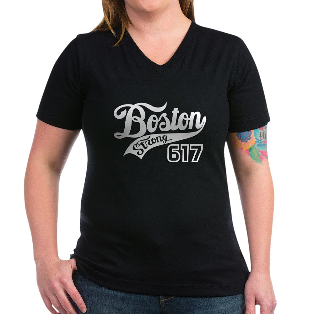 Boston Strong Women's V-Neck Cotton T-Shirt | Comfortable Casual Tee for Everyday Wear, Workouts & Patriotic Events