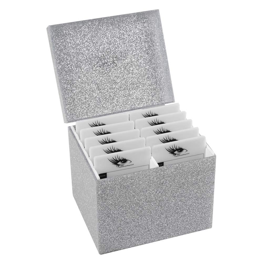 10-Layer Eyelash Storage Case with Drawer Design - Silver False Eyelash Organizer Box for Professional Makeup Artists & Beauty Enthusiasts | Perfect for Salon, Travel, and Home Makeup Organization