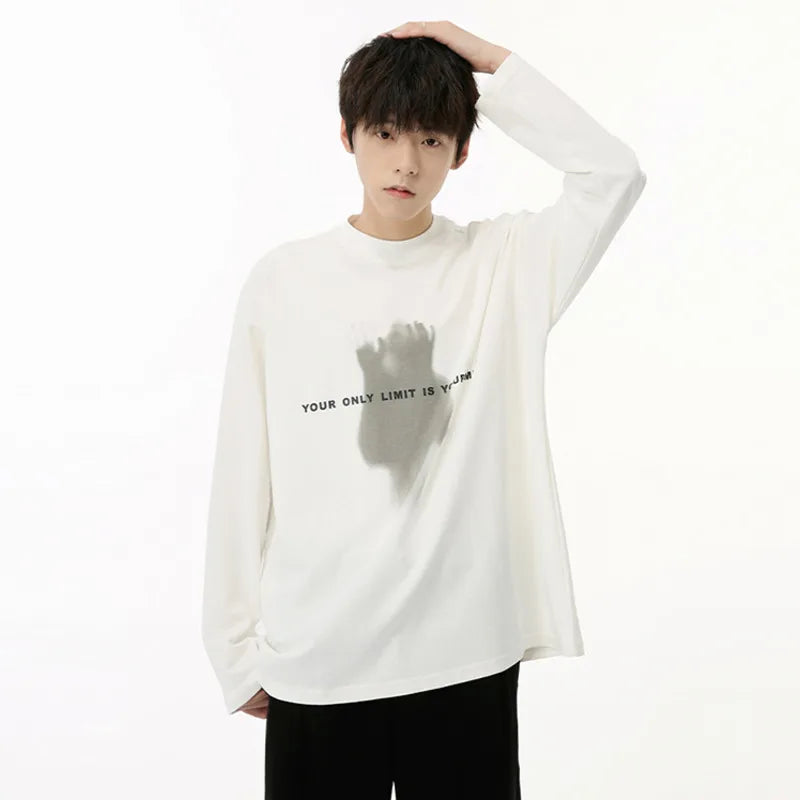 American Style Men's T-Shirts - Letter Print Round Neck Long Sleeve Pullover Tops for Fall Fashion | Casual Wear, Street Style & Layering Essential