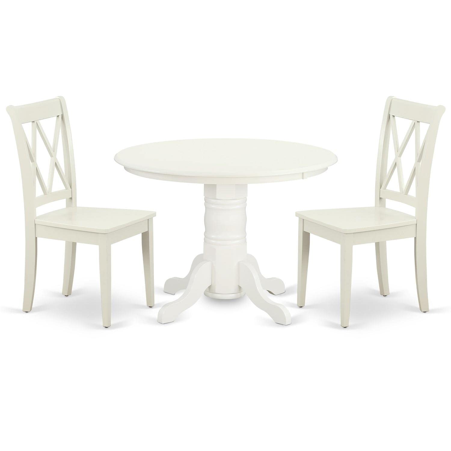 East West Furniture SHCL3-LWH-W 3-Piece Round Dining Table Set with Pedestal Base & 2 Chairs for Small Spaces, 42x42 Inch, Linen White - Perfect for Apartments, Breakfast Nooks & Cozy Kitchens