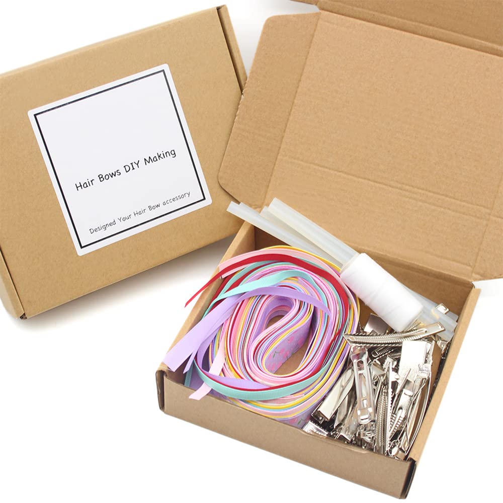 ANYUYAA Leather Hair Bow Making Kit - 28 Grosgrain Ribbons, 5 Glue Sticks, 36 Hair Clips & Hot Melt Glue Gun for DIY Hair Accessories, Gift Wrapping, Party Favors and Craft Projects