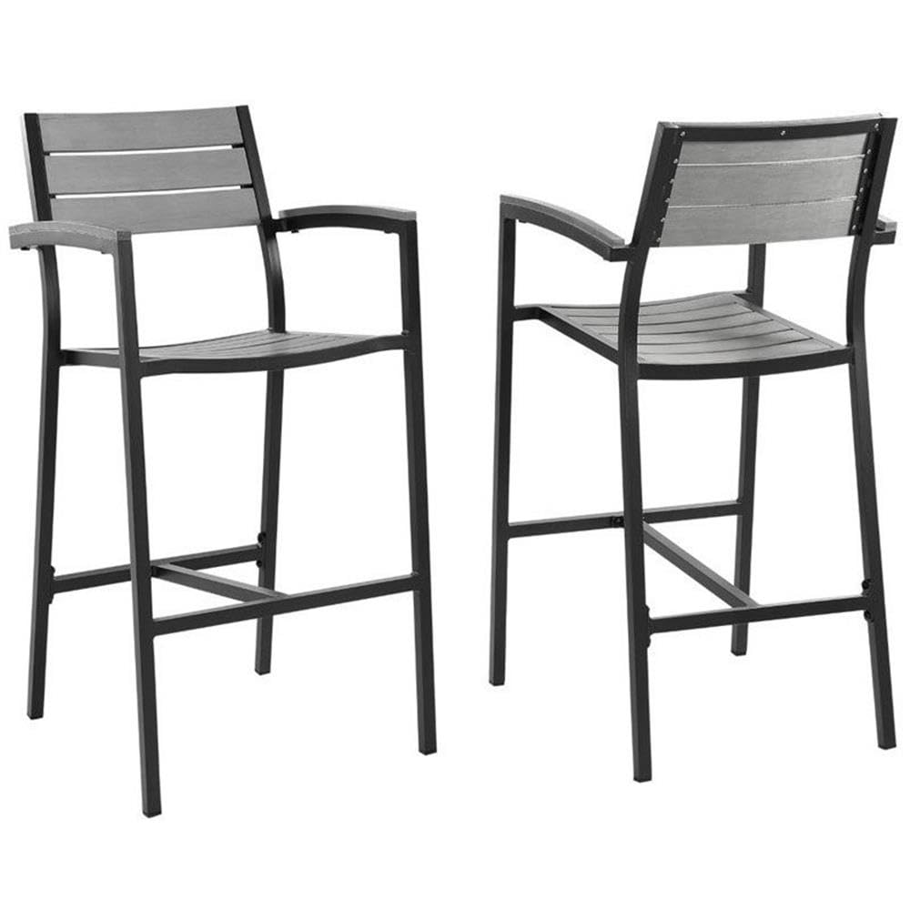 Premium Brown & Gray Outdoor Bar Stools Set of 2 - Weather-Resistant Patio Counter Height Chairs for Backyard, Deck, Poolside & Garden Seating