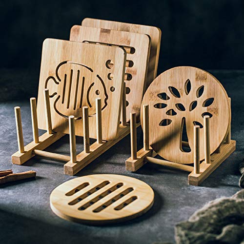 Hovico 2-Pack Bamboo Dish Rack with 8 Slots - Kitchen Drawer Organizer for Plates, Pots, Lids & Cutting Boards - Space-Saving Drying Rack & Storage Holder for Small Kitchens, Apartments & RVs