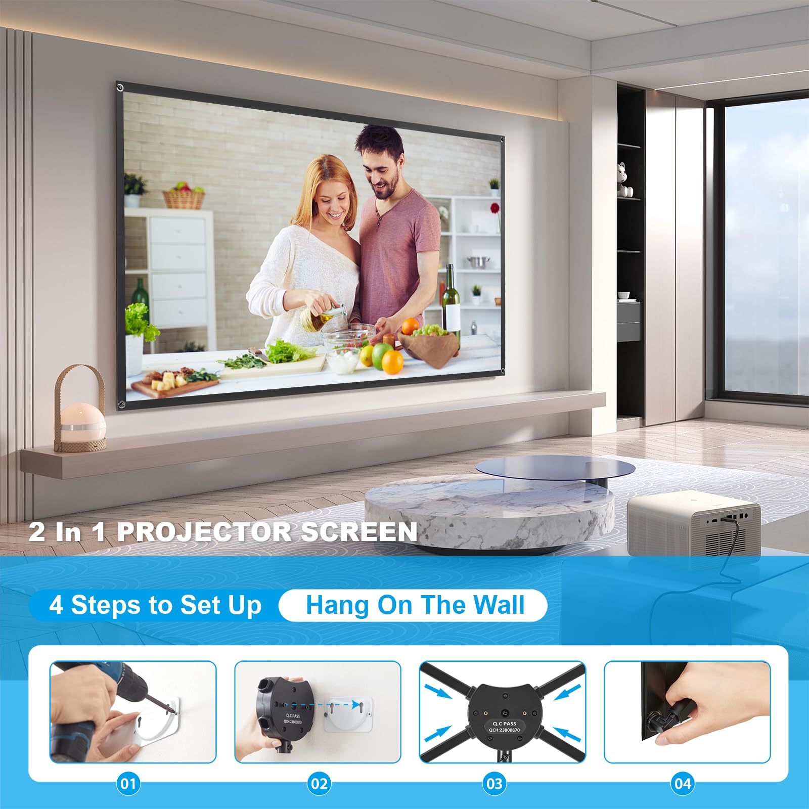 120 Inch Portable Projector Screen with Stand - 16:9 HD Outdoor Movie Screen, 1.2 Gain & 160° Viewing Angle - Quick Setup for Home Theater, Backyard Parties, Camping & Outdoor Movie Nights