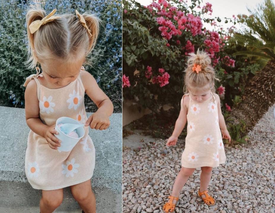 Toddler Baby Girls Daisy Print Sleeveless Strap Sundress - Waffle Knit Mini Dress for Beach, Summer & Playtime - Cute Floral Sling Dress for Toddlers