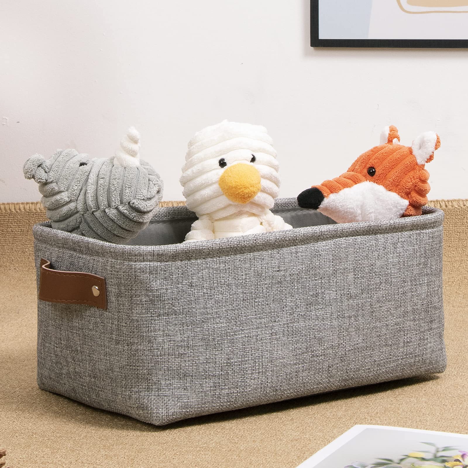 DULLEMELO Small Collapsible Fabric Storage Basket - Foldable Organizer for Shelves, Closets, Laundry & Nursery - Decorative Gray Gift Basket - Perfect for Home Organization & Stylish Storage Solutions