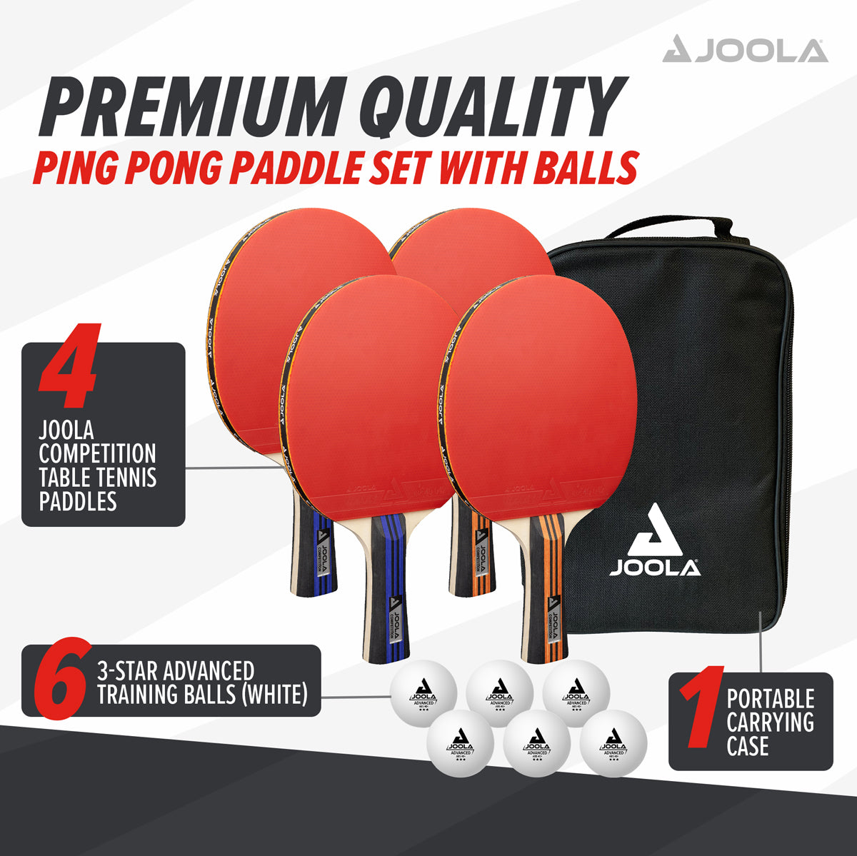 JOOLA Family Advanced Table Tennis Set - Premium Ping Pong Paddles & Balls for Indoor & Outdoor Play - Perfect for Family Fun, Backyard Games & Competitive Training