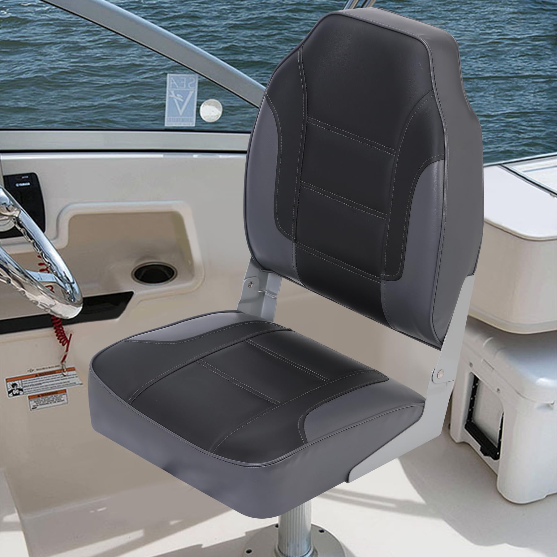 2 Pack High Back Folding Boat Seats with Stainless Steel Screws - Thickened Sponge Padding & Durable Hinge for Fishing, Sightseeing, Speedboat & Canoe (Perfect for Outdoor Water Activities & Marine Adventures)