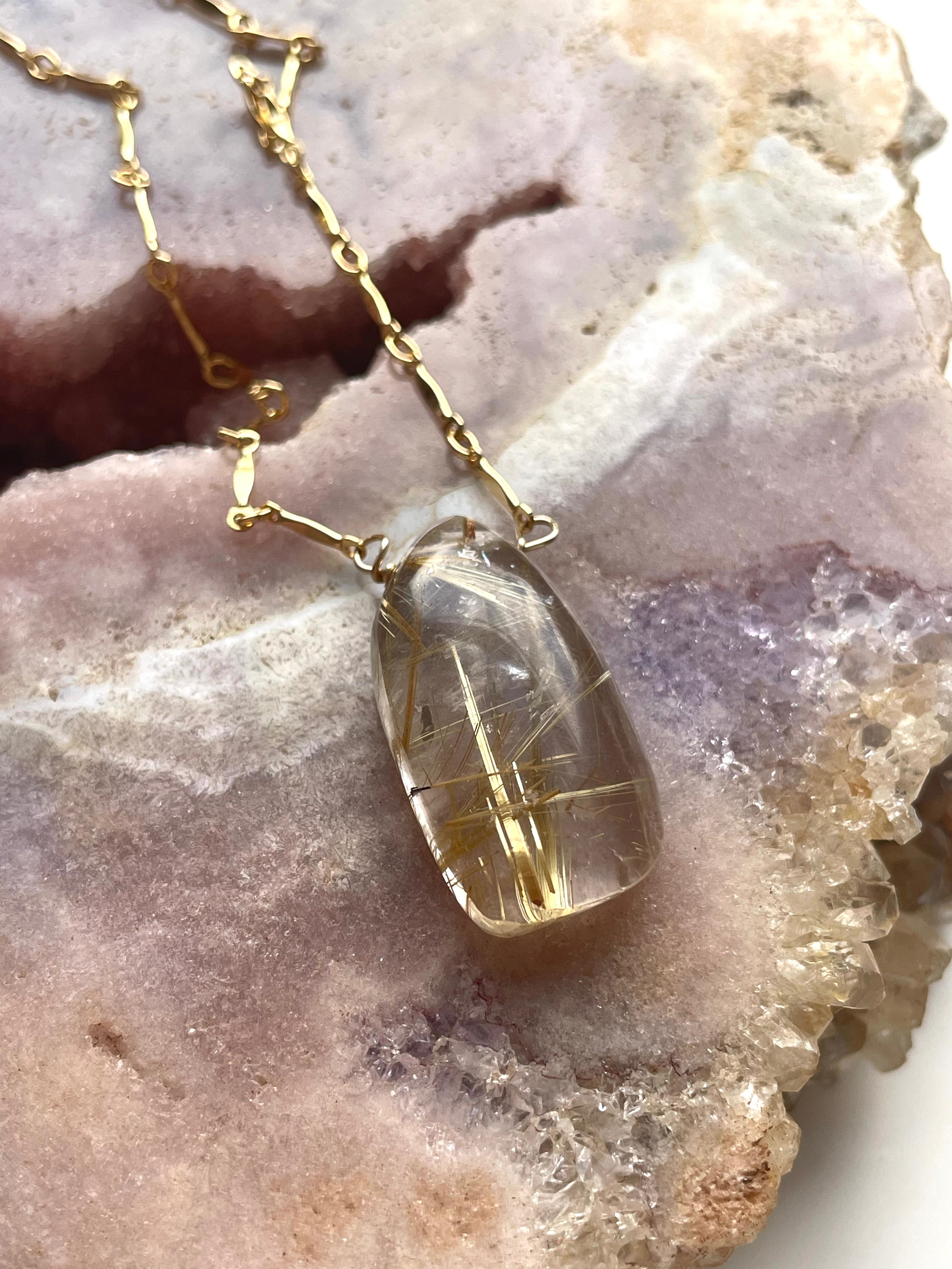 Golden Rutilated Quartz Necklace - Healing Crystal Jewelry for Women, Spiritual Energy & Chakra Balancing | Perfect for Meditation, Yoga & Everyday Wear