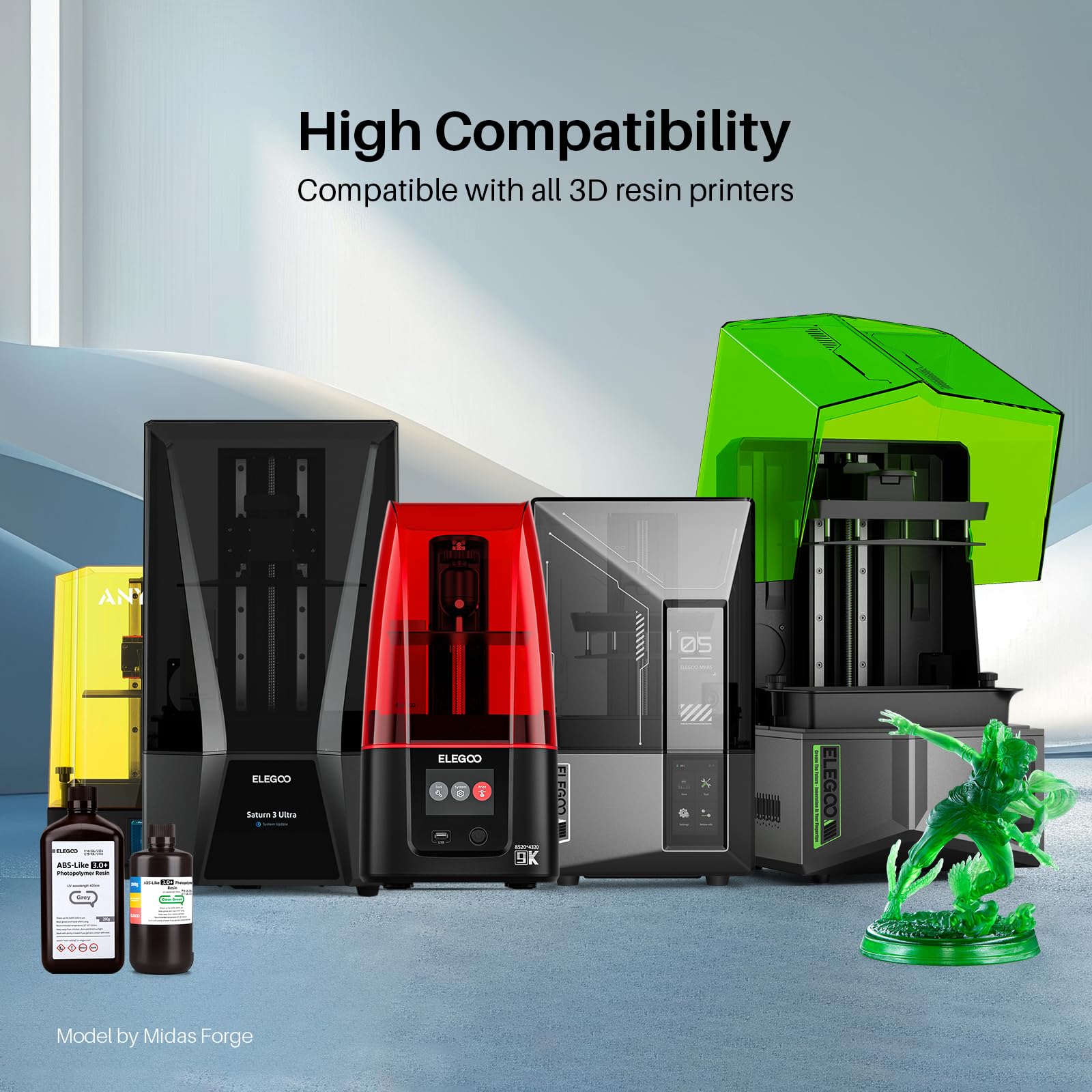 ELEGOO ABS-Like 3.0+ 3D Printer Resin Grey 1000g - High Heat-Resistant, Low Viscosity & Shrinkage UV Resin for MSLA/LCD/DLP Printers | Ideal for Miniatures, Prototypes & Functional Parts | 405nm LCD UV-Curing Resin