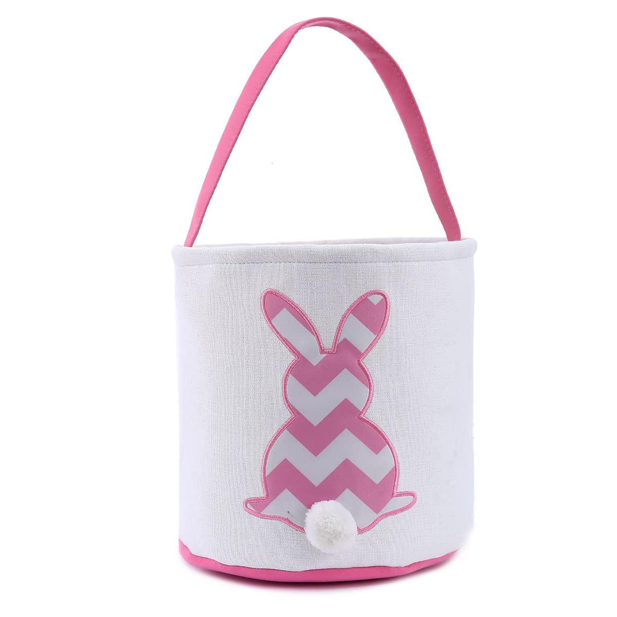 Easter Bunny Basket Bags for Kids - Striped Rabbit Pattern Cotton Canvas Egg Hunt Bag with Fluffy Tail - Personalized Easter Gift Basket for Candy, Eggs & Treats (Pink) - Perfect for Easter Egg Hunts, Spring Celebrations & Kids' Party Favors