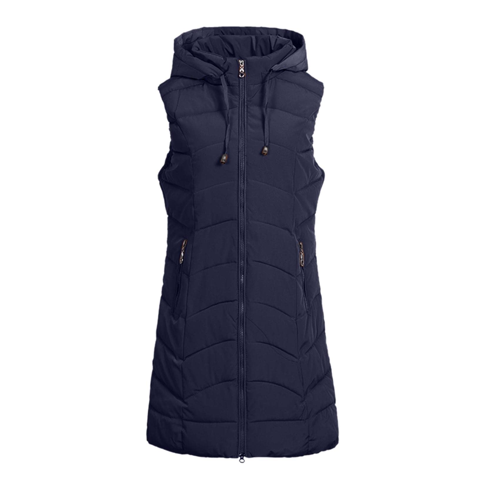 FMCHICO Women's Long Quilted Down Jacket with Hood - Warm Winter Coat for Women, Windproof Puffer Vest with Pockets | Perfect for Outdoor Activities, Hiking & Cold Weather Fashion