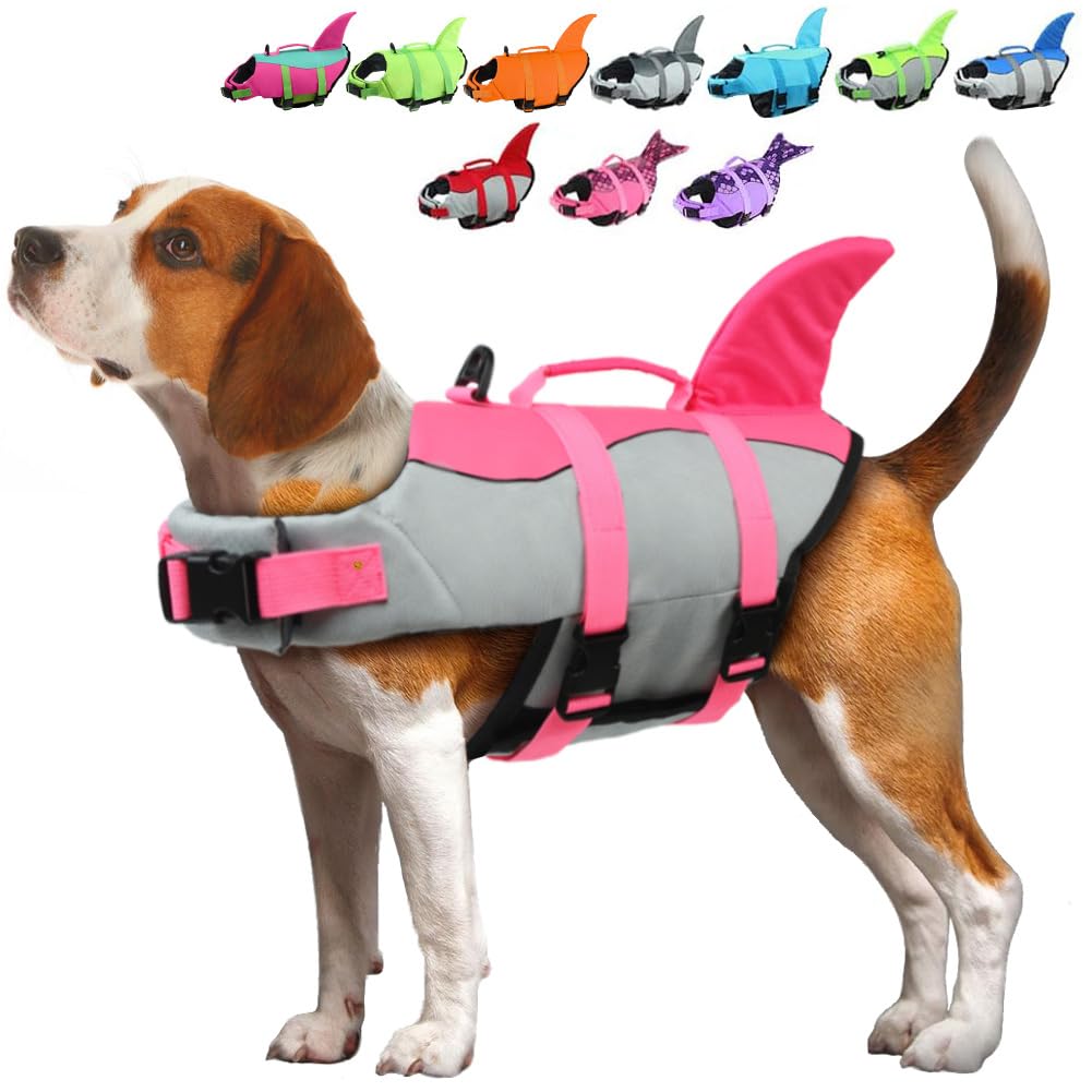 Shark EMUST Dog Life Jacket - Adjustable Pet Flotation Vest for Small Medium Large Dogs with Rescue Handle - Safety Swimming Vest for Pool, Beach & Boating (Size S, Pink) - Perfect for Water Activities & Outdoor Adventures