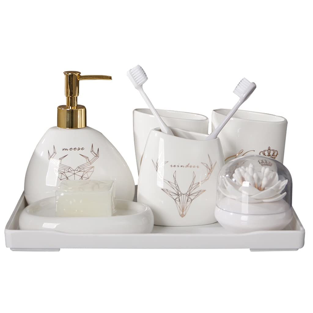 7-Piece Bathroom Accessory Set - Includes Soap Dispenser, Toothbrush Holder, Soap Dish, Tray & Cotton Swab Box - Modern White Bathroom Decor for Home & Hotel Use