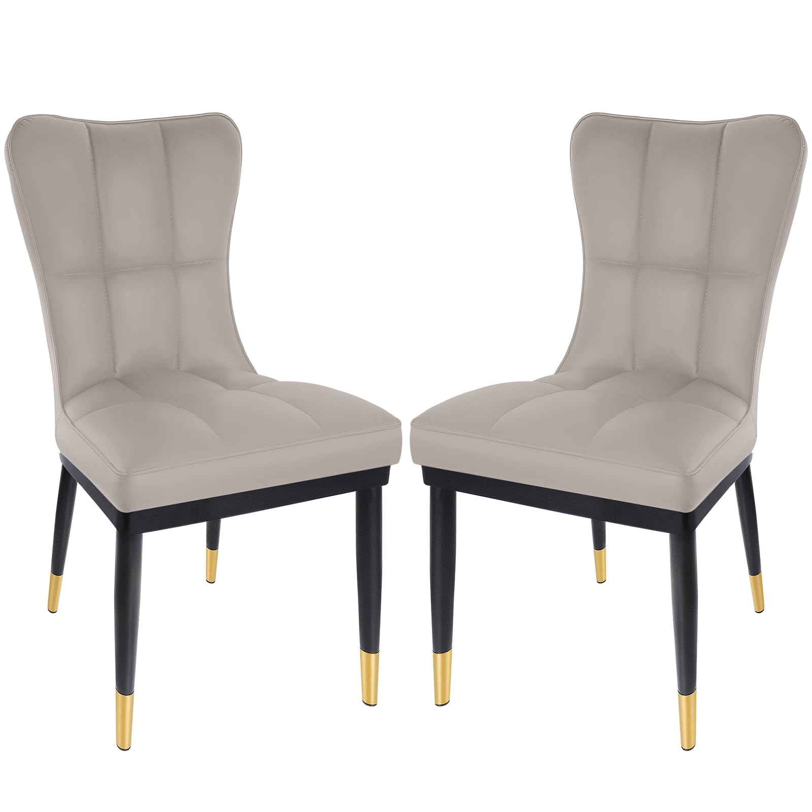 Luxury High-Back Faux Leather Dining Chairs Set of 2 - Modern Upholstered Accent Chairs with Deep Sponge Padding & Sturdy Metal Legs for Kitchen, Dining Room, Living Room, Bedroom - Light Grey - Perfect for Home Decor, Dinner Parties & Cozy Seating