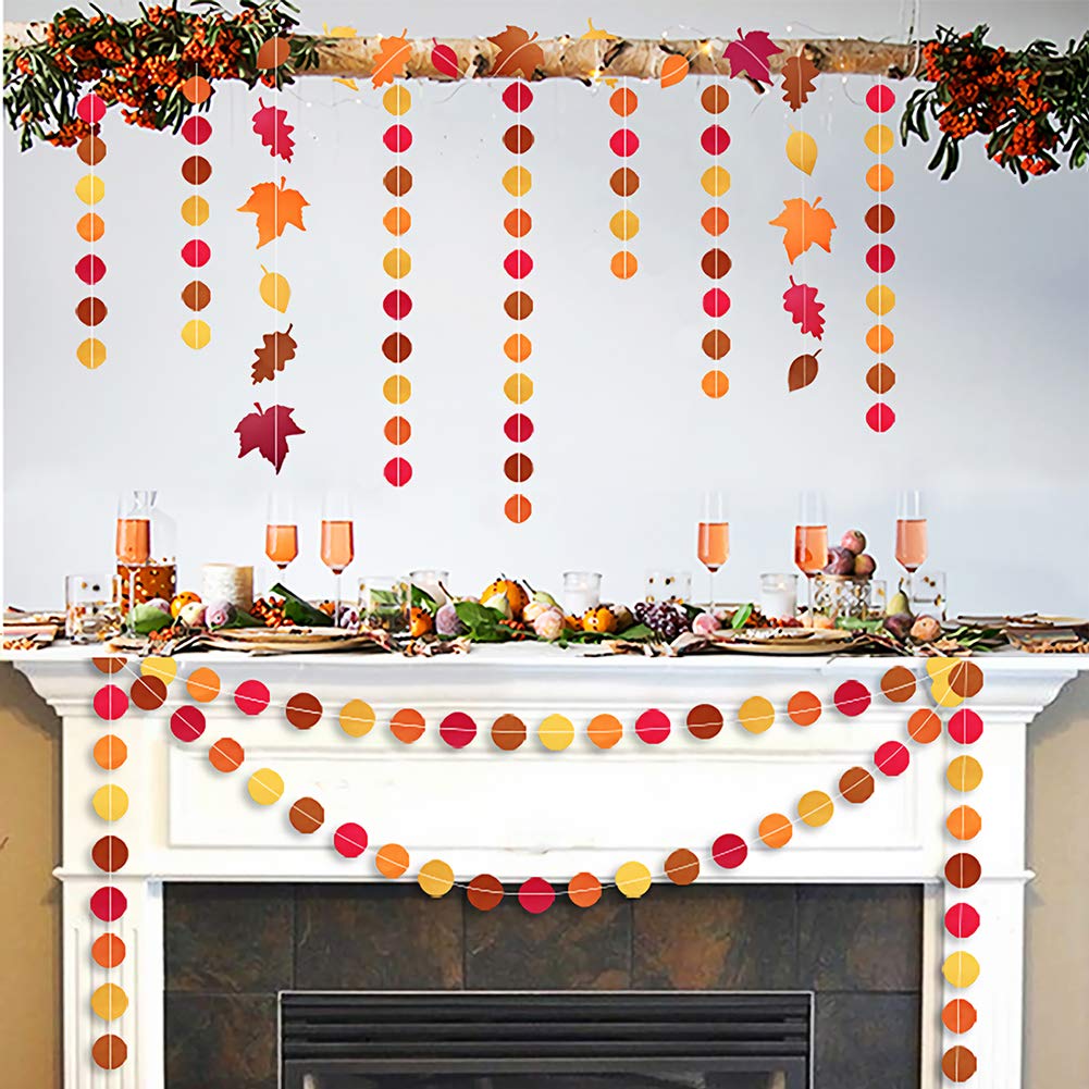 Thanksgiving Garland Decorations - 3Pcs 157 Inch Fall Leaves Circle Dots Paper Streamers for Autumn Party Supplies, Hanging Bunting Banner Backdrop - Perfect for Thanksgiving Party Decor, Home Decor, and Seasonal Festive Celebrations