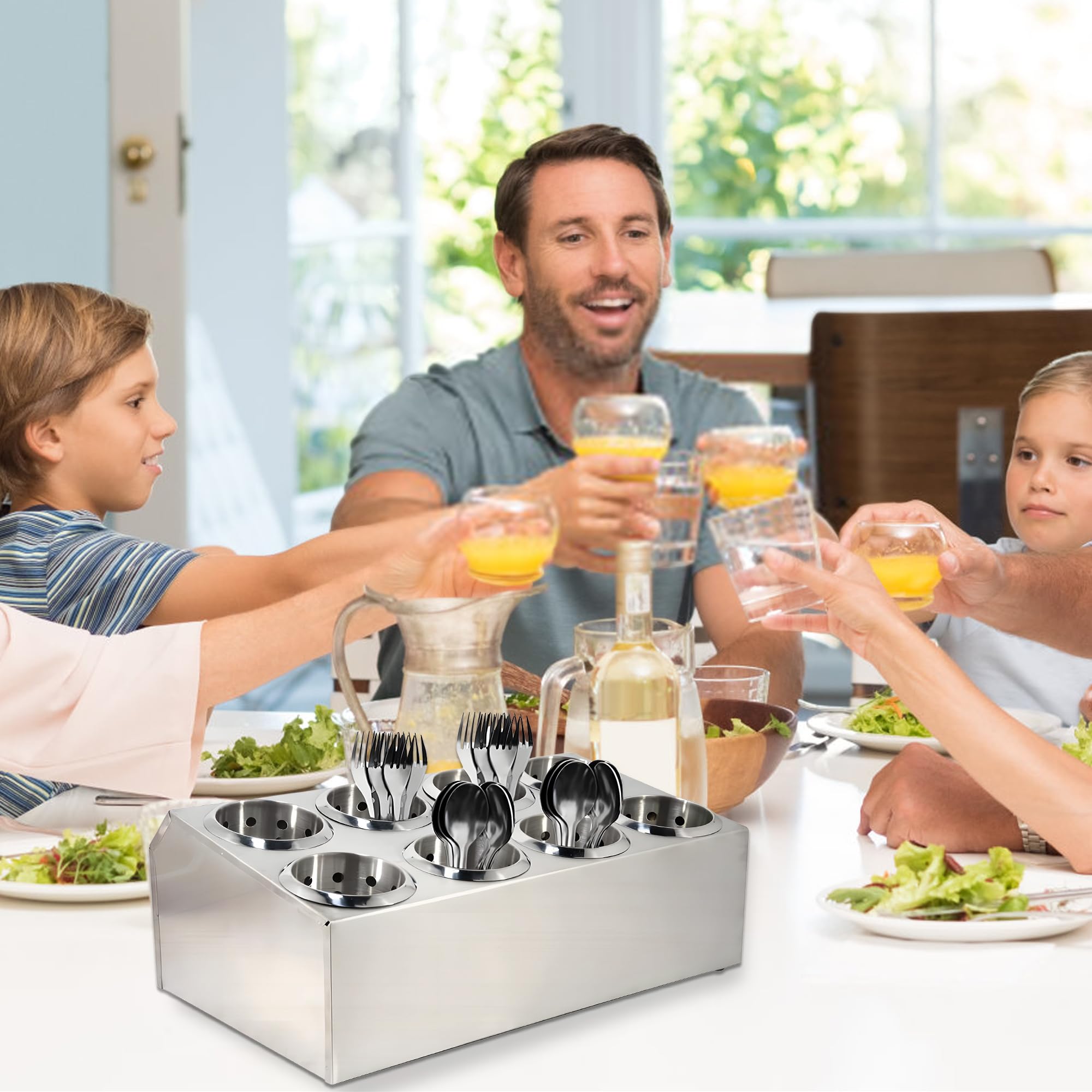 Stainless Steel 8-Hole Flatware Holder - Commercial Utensil Storage Caddy & Drying Rack - Countertop Silverware Organizer for Restaurants, Hotels, Buffets - Perfect for Kitchen, Dining Room, and Food Service Areas