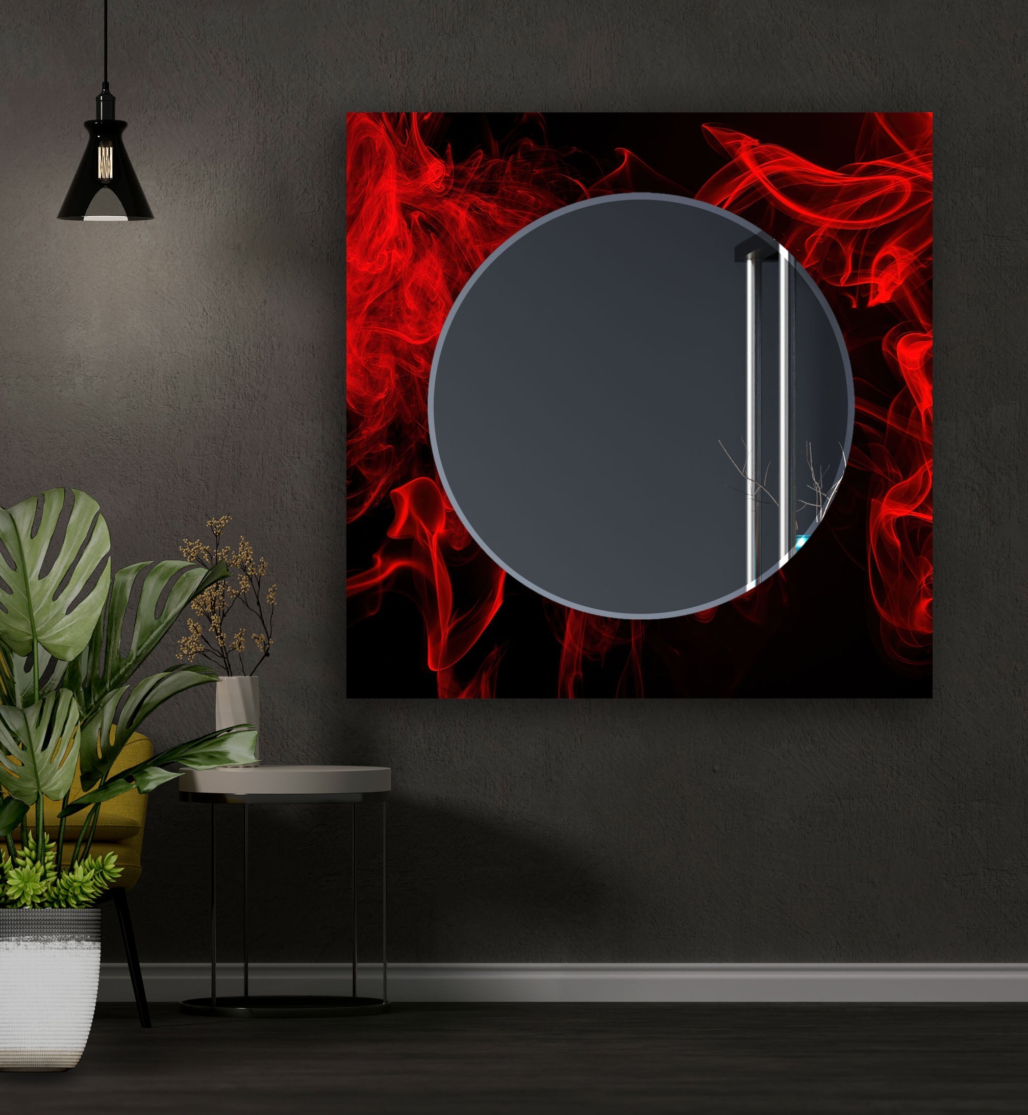 Stylish Black and Red Smokey Wall Mirror - Elegant Home Decor for Living Room, Bedroom & Entryway - Perfect for Makeup Vanity, Dressing Area & Interior Design