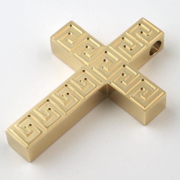 Gold Greek Key Thick Block Cross Pendant Necklace - Elegant Religious Jewelry for Women - Perfect for Church, Weddings & Special Occasions