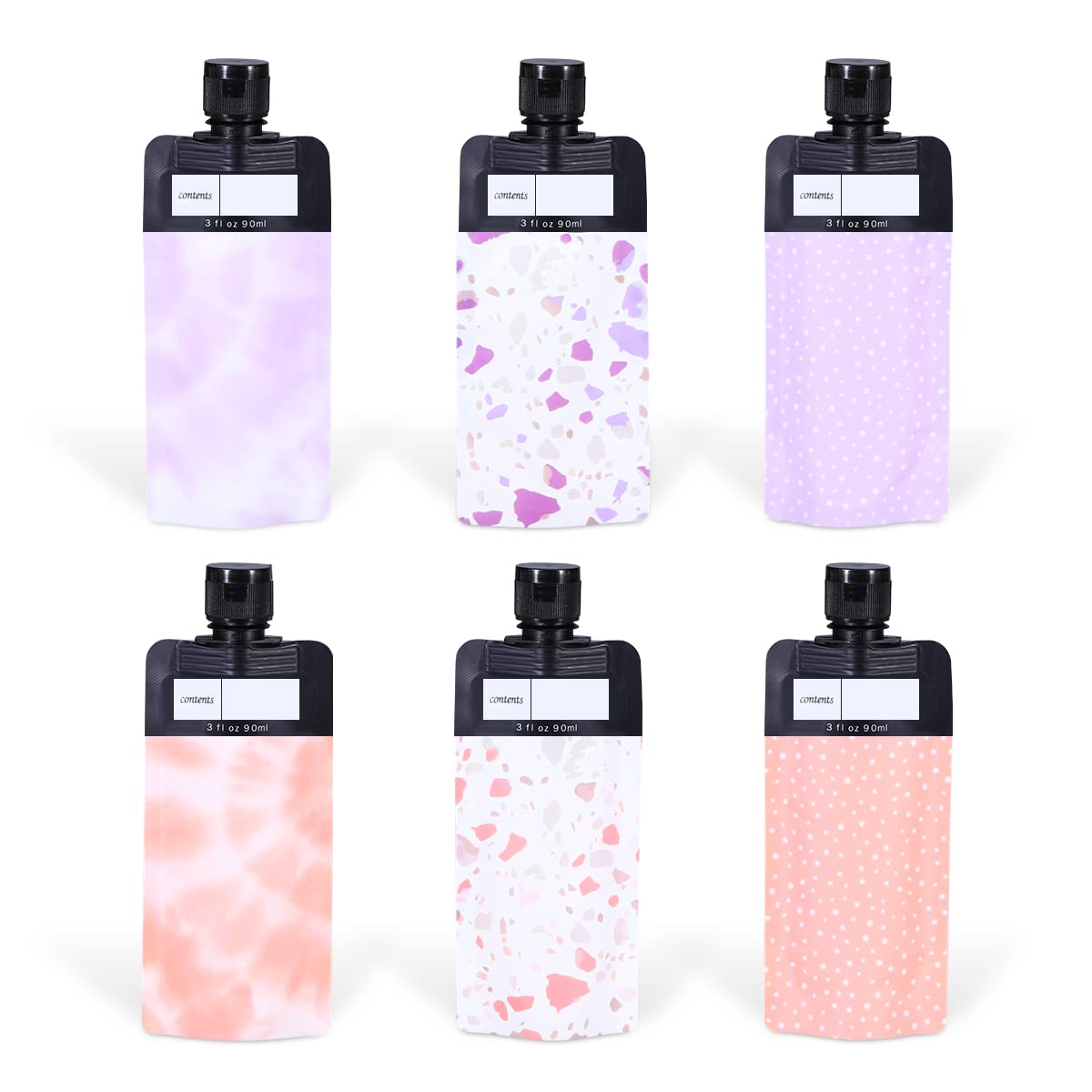 6-Pack 3oz Leak-Proof Refillable Travel Squeeze Pouches | TSA Approved Toiletry Containers for Liquids, Lotions & Cosmetics | Perfect for Air Travel, Gym Bags & On-The-Go Essentials