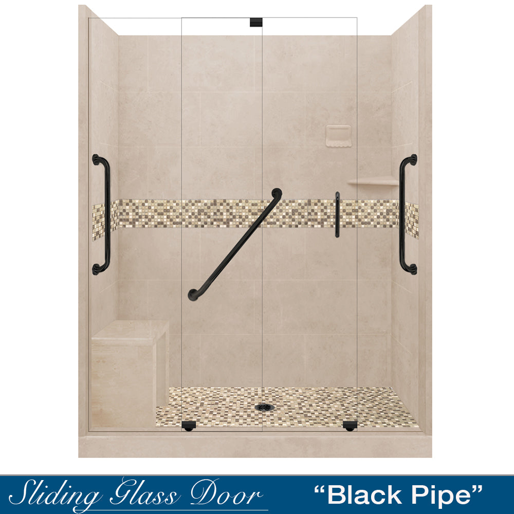 Freedom 60 Alcove Brown Sugar Sistine Stone & Roma Mosaic DIY Shower Remodel Kit - Waterproof Bathroom Wall Tile for Shower Surround, Backsplash, and Tub Enclosure