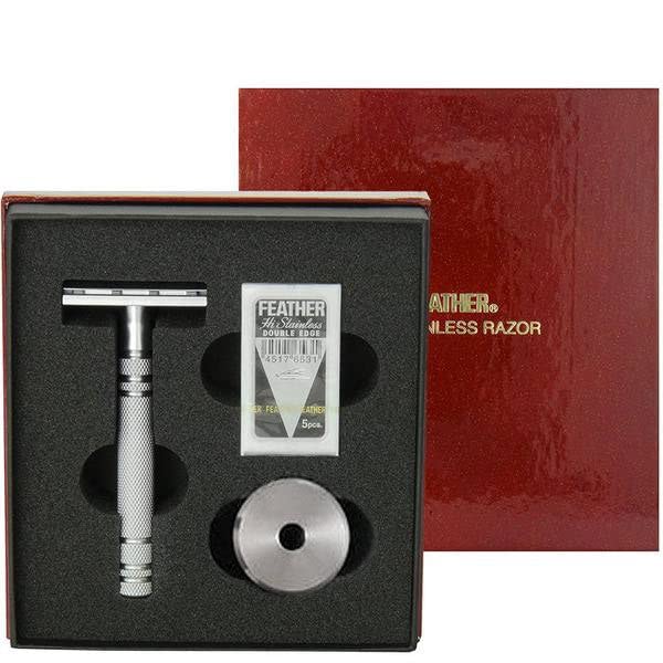 Jatai Feather Stainless Steel Double Edge Safety Razor with Stand - Premium Men's Shaving Kit Includes 5 Extra Blades & Luxury Gift Box - Perfect for Wet Shaving, Travel & Grooming Gifts