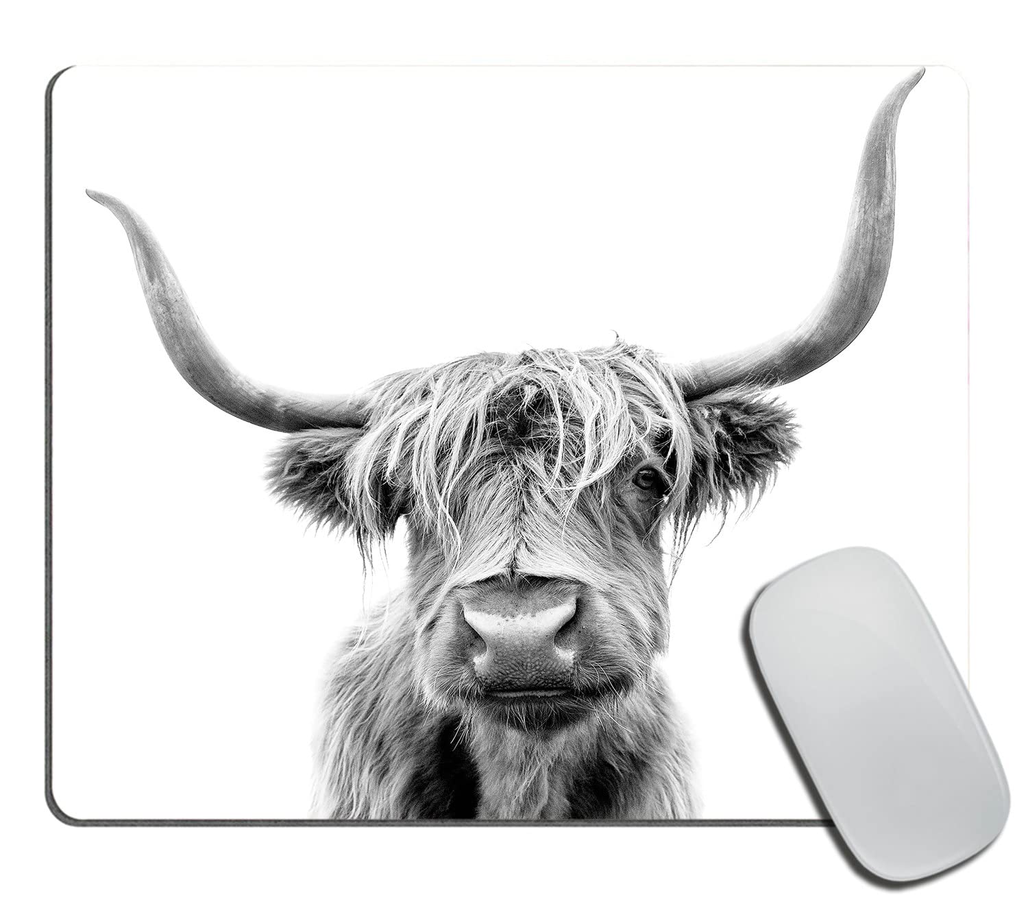Highland Cow Portrait Mouse Pad - Non-Slip Rubber Base Square Mouse Mat for Office & Laptop (9.5