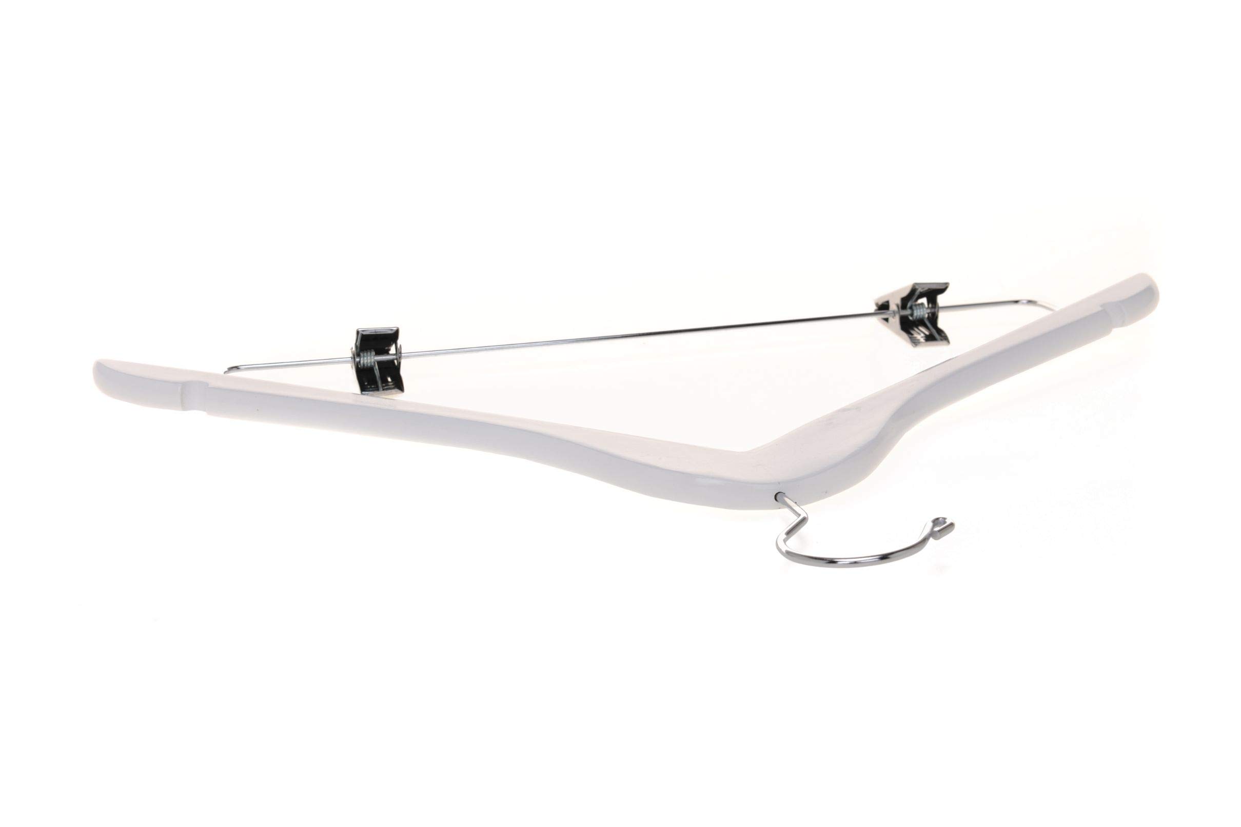 Premium 20-Pack Wooden Skirt Hangers with Adjustable Metal Clips - Semi Curved Smooth Solid Wood Pants Hangers with Swivel Hook for Coats, Jackets, Blouses & Suits (White) - Perfect for Closet Organization, Retail Stores & Dry Cleaning Businesses