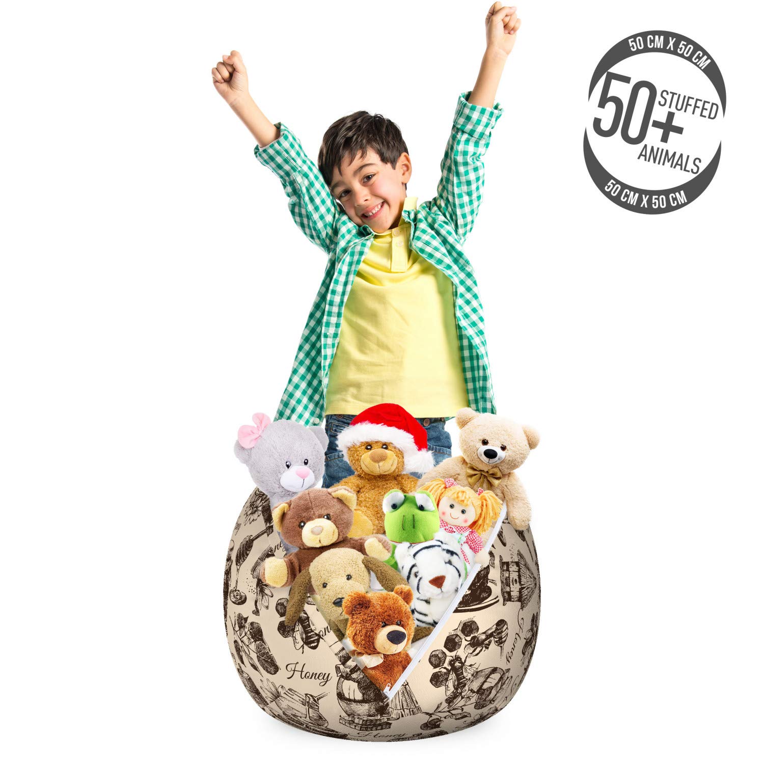 Ambesonne Honey Toy Storage Bag Chair - Vintage Sketch Design for Kids' Room & Playtime