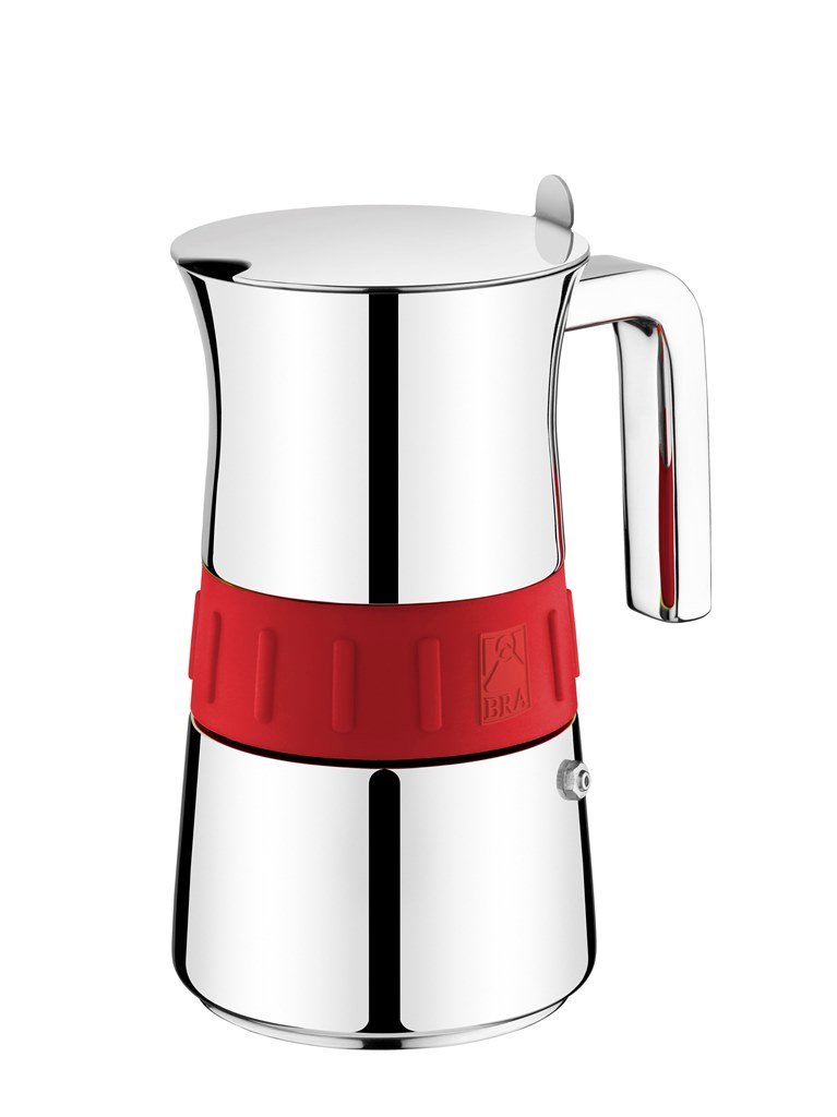 Braisogona Elegance 4-Cup Stainless Steel Coffee Maker - Compact 30x30x30cm, Red - Perfect for Home, Office & Camping Brewing
