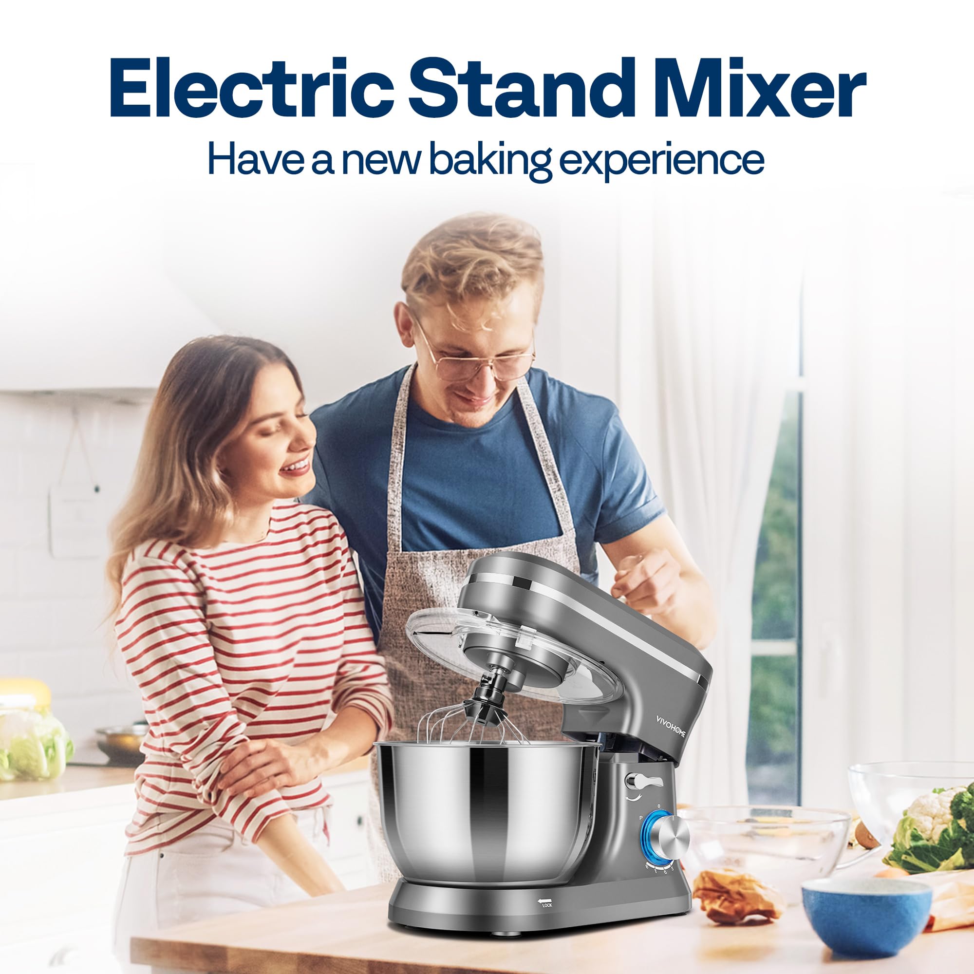 VIVOHOME 4.75 Quart Stand Mixer - 8 Speed Electric Kitchen Mixer for Baking, Cake, Bread & Dough - Includes Beater, Dough Hook, Wire Whip & Egg Separator - Gray | Perfect for Home Bakers & Professional Chefs