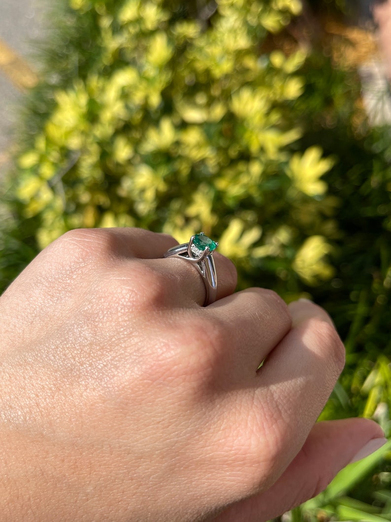 1.32 TCW 14K Gold Natural Emerald & Diamond Accent Round Cut Ring for Women - Elegant Wedding, Engagement & Anniversary Jewelry Gift