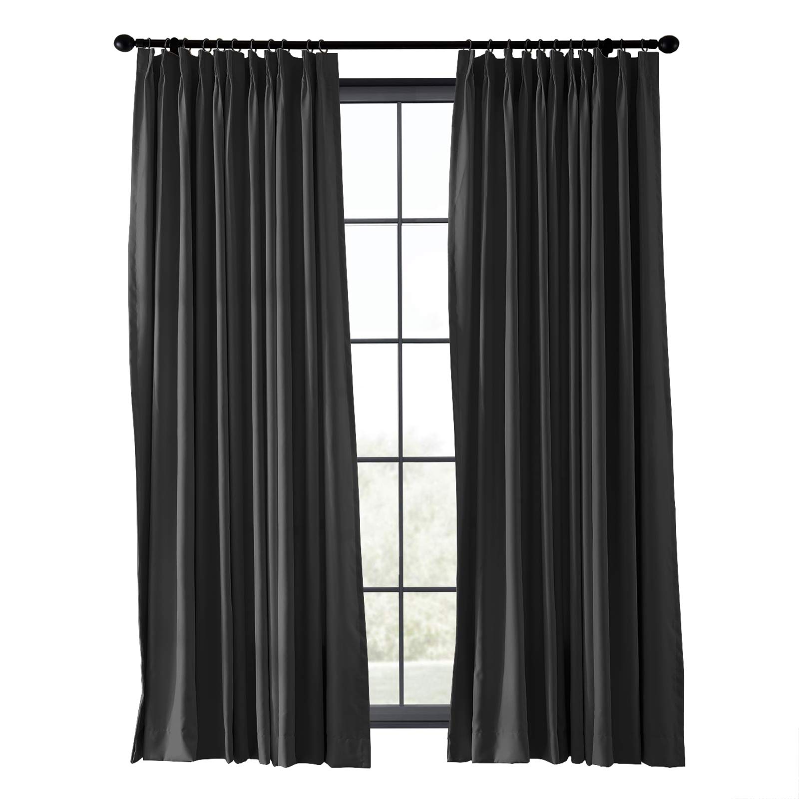 TWOPAGES Flame Retardant Blackout Thermal Insulated Curtains - Wide Width Fire Resistant Window Drapes for Classroom, Bedroom & Office (Black, 1 Panel, 120 x 84 Inches) - Noise Reduction & Energy Saving Window Treatment