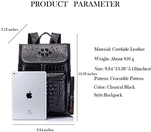 Boshiho Genuine Leather Laptop Backpack for Men - Stylish Crocodile Pattern Travel Bag & Business Daypack - Perfect for Work, Commuting & Weekend Getaways (Small Size)