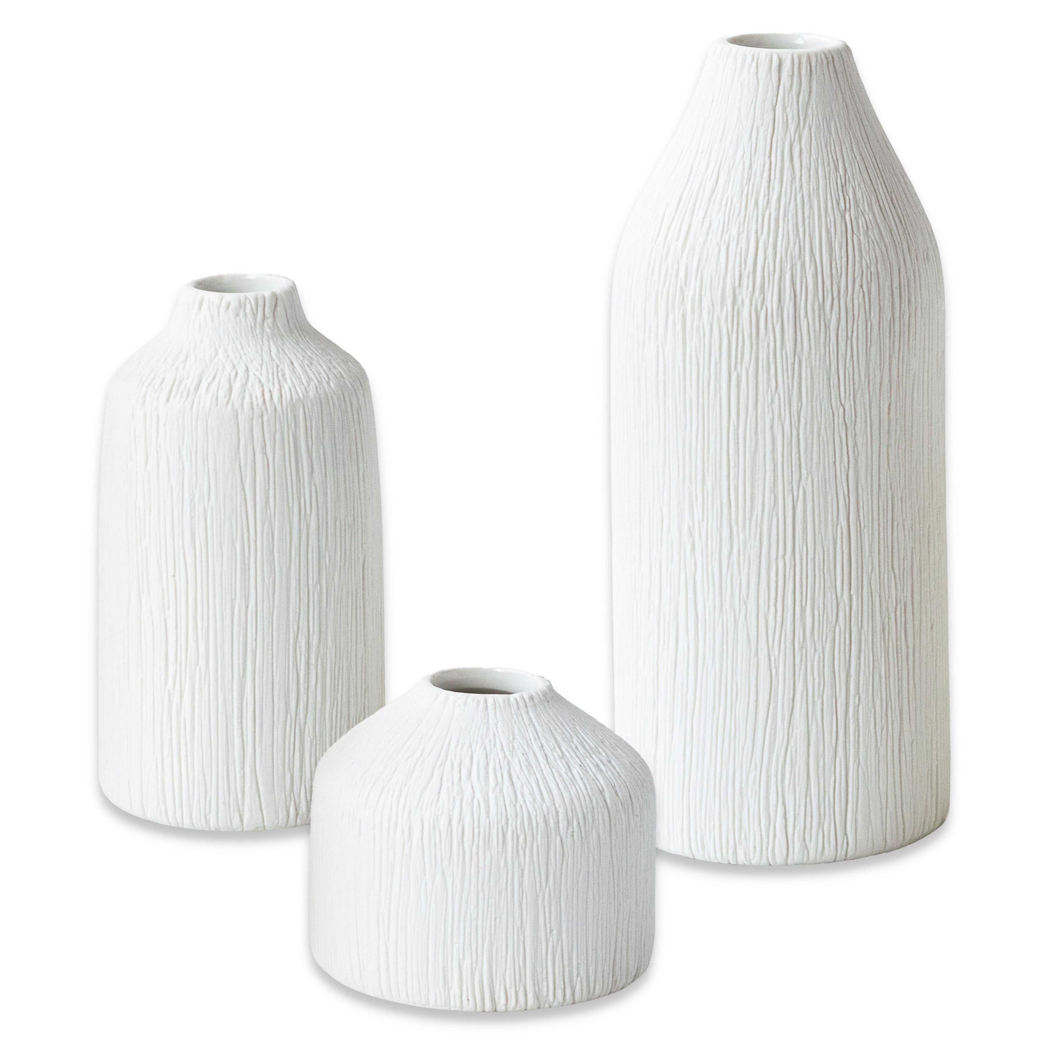 Boho Ceramic Bud Vase Set of 3 - Small White Floral Vases for Home Decor, Wedding Centerpieces, Table Decorations & Boho Chic Interior Design