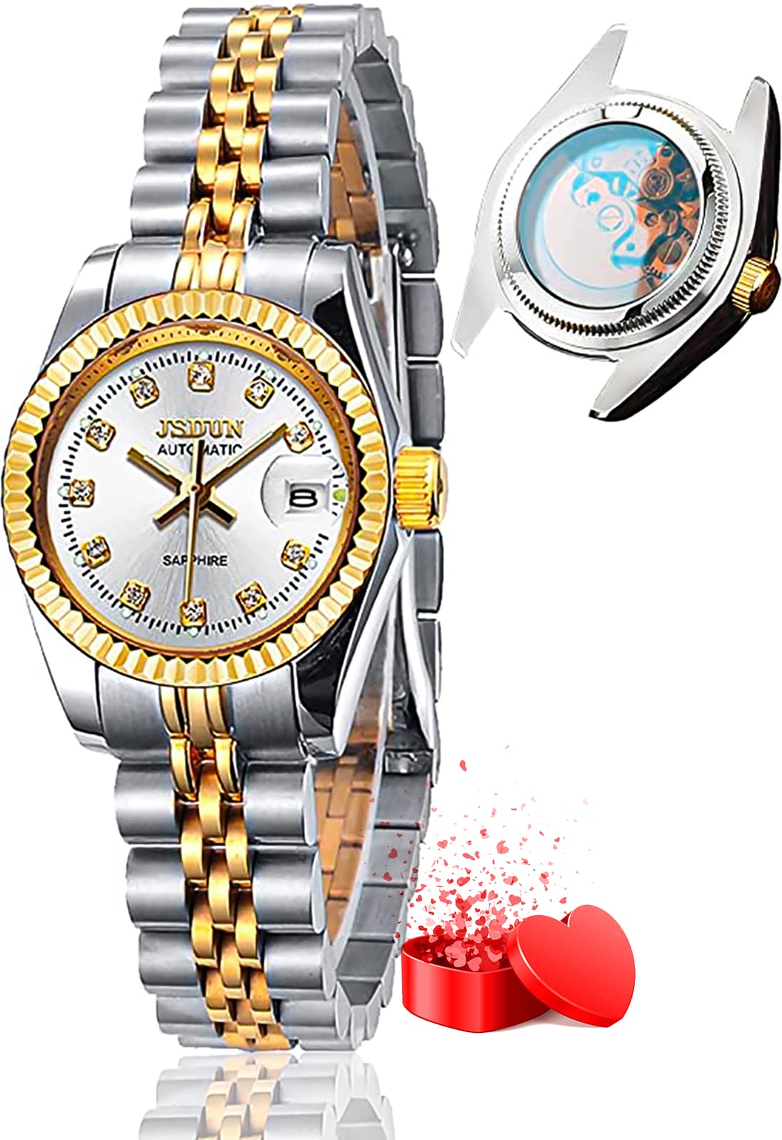 OLEVS Women's Automatic Watches - Gold & Silver Stainless Steel Waterproof Dress Watch with Date Display | Luxury Classic Style for Business, Party & Everyday Wear