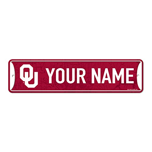 Rico Industries NCAA Oklahoma Sooners Personalized Metal Street Sign 4x15 Inch - College Football Fan Gift, Home Decor for Bedroom, Office & Man Cave - Perfect for Game Room, Dorm & Sports Themed Spaces