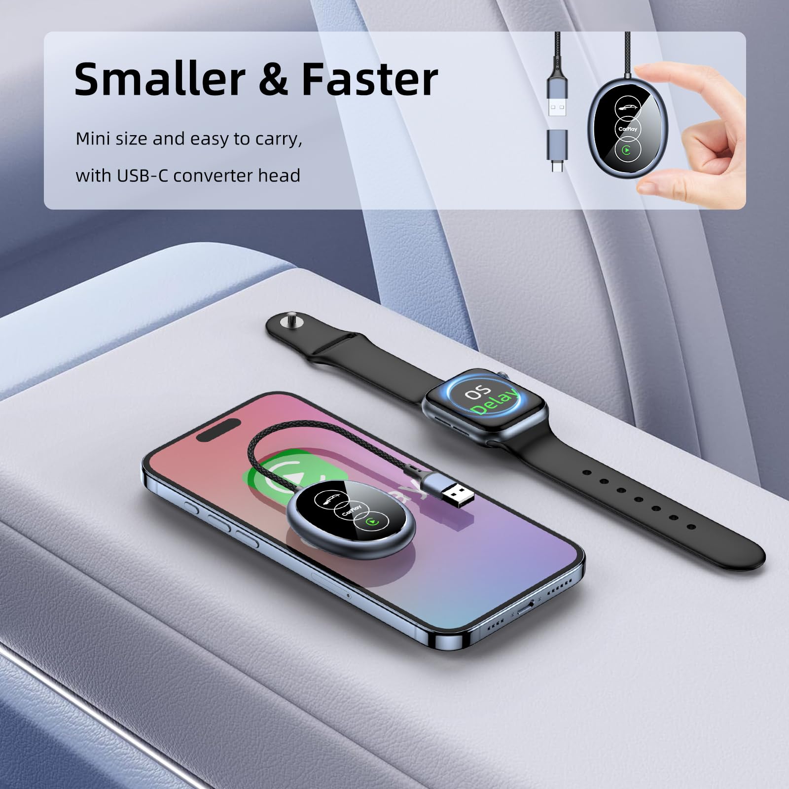 2025 Upgraded Wireless CarPlay Adapter for iPhone - Convert Wired to Wireless, Plug & Play Mini CarPlay Dongle with Built-in Apple CarPlay - Compatible with iPhone iOS 10+ & Cars 2016+ Models - Perfect for Commuting, Road Trips & Hands-Free Driving