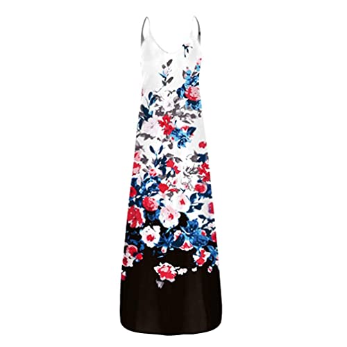 Plus Size Summer Maxi Sundresses for Women - Floral Print O-Neck Sleeveless Casual Dress with Pockets | Beach, Party & Vacation Wear